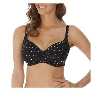 Freya Black Diamond Dot Print Padded Bikini Swimsuit Top Underwired Plunge 32DD